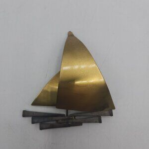 Vintage Brass and Metal Ship Small 3.5" Tall Wall Hanging